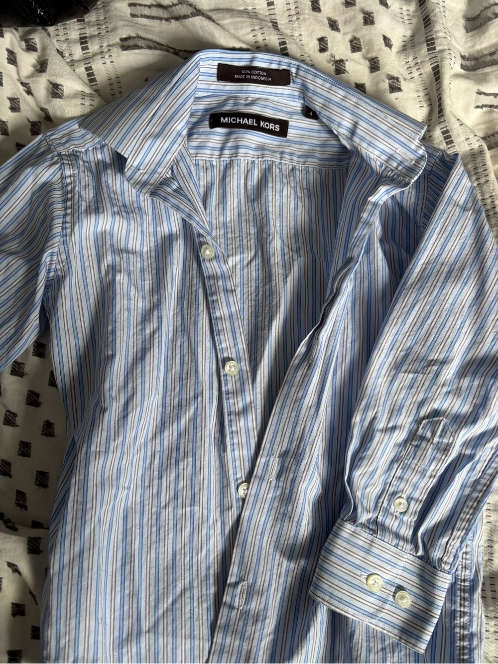 Michael Kors Blue and White Striped Men's Dress Shirt